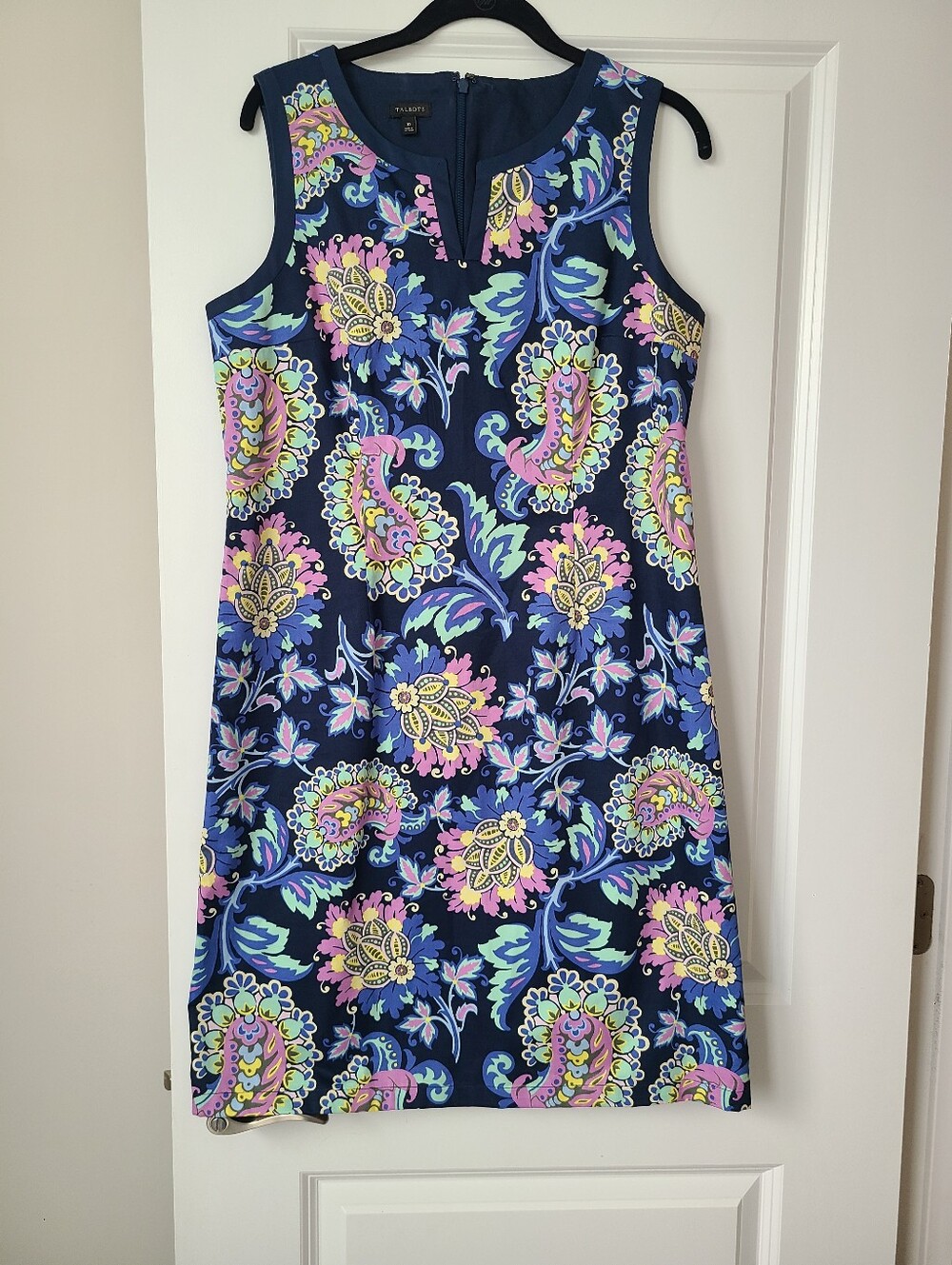 Talbots Paisley Notch V Neck Cotton Shift Dress